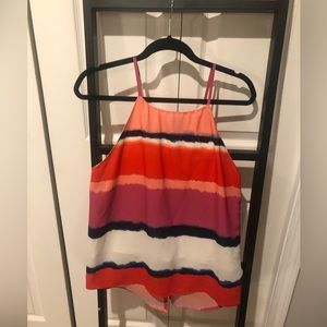 Silky orange, blue, pinky and white tank